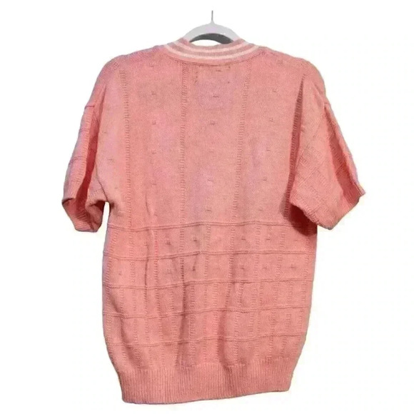 Vintage Sweater Size Medium 100% Cotton Pink Varsity Knit Preppy 80s 90s - Picture 8 of 10